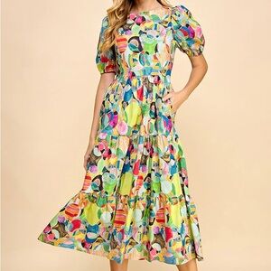 ✨ TCEC Multicolor Geometric Midi Dress | Vibrant Statement Chic✨